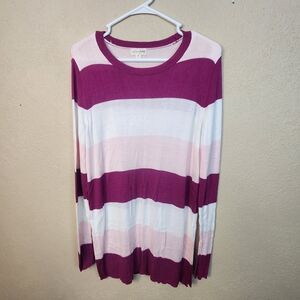 Maison Jules Striped Pink and White Women's Sweater Medium (5707)